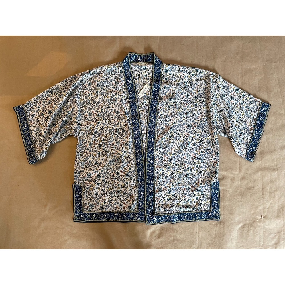 NWT Max Studios 1X Kimono Top Open Front Birds Boho Artsy Coastal Grandma Beach